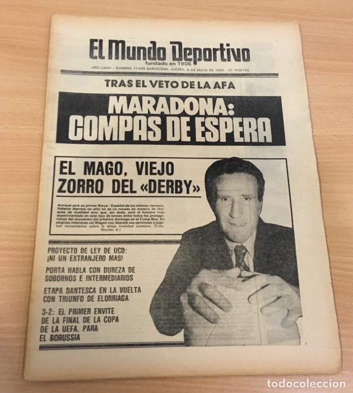 Coleccionismo deportivo: DIARIO MUNDO DEPORTIVO n&ordm; 17599 (8 MAYO 1980) - MARADONA - COMP&Aacute;S DE ESPERA PARA EL FC BARCELONA