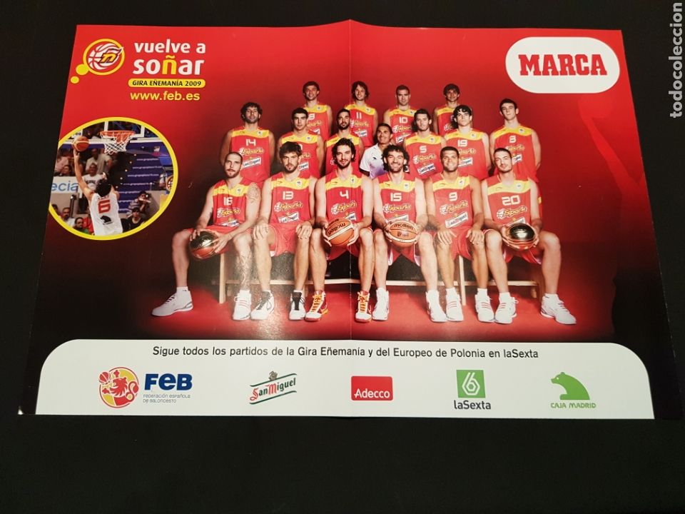 Sports collectibles: Poster Marca Selecci&oacute;n Espa&ntilde;ola de Baloncesto Gira E&ntilde;eman&iacute;a 2009