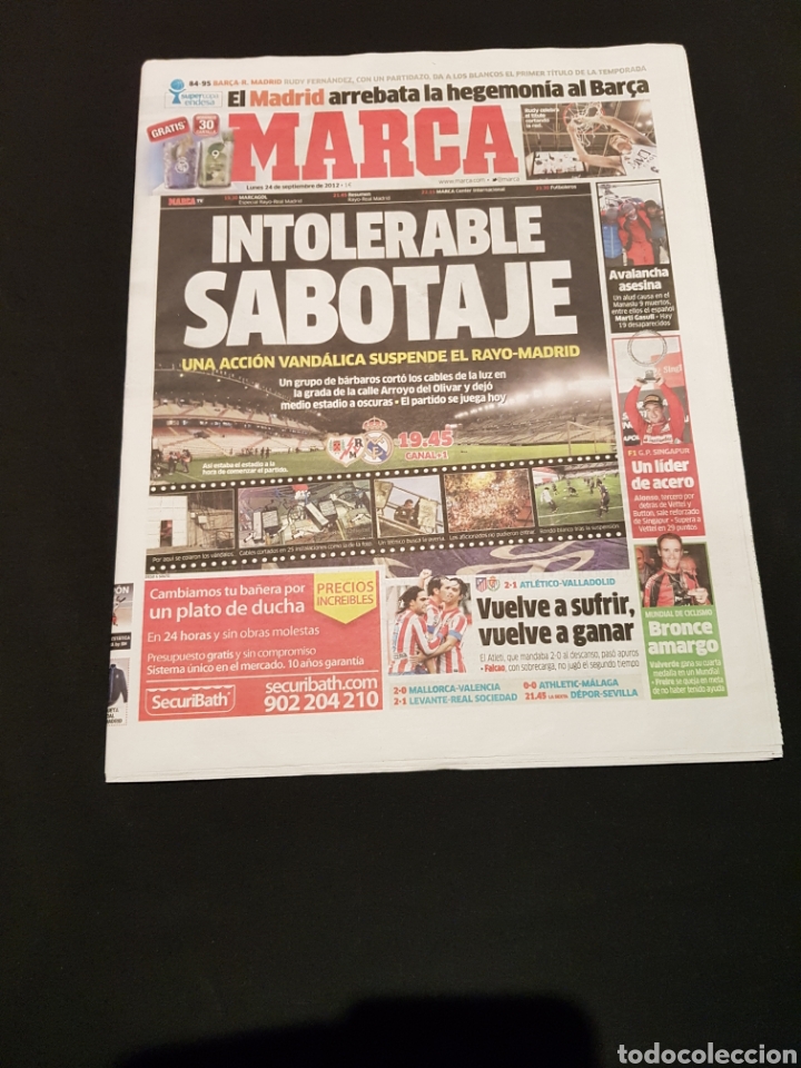 Sports collectibles: PEDIDO M&Iacute;NIMO 10&euro; + GASTOS Peri&oacute;dico Marca Lunes 24 de Septiembre de 2012