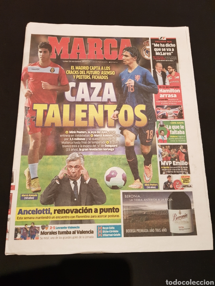 Sports collectibles: PEDIDO M&Iacute;NIMO 10&euro; + GASTOS Peri&oacute;dico Marca Lunes 24 de Noviembre de 2014