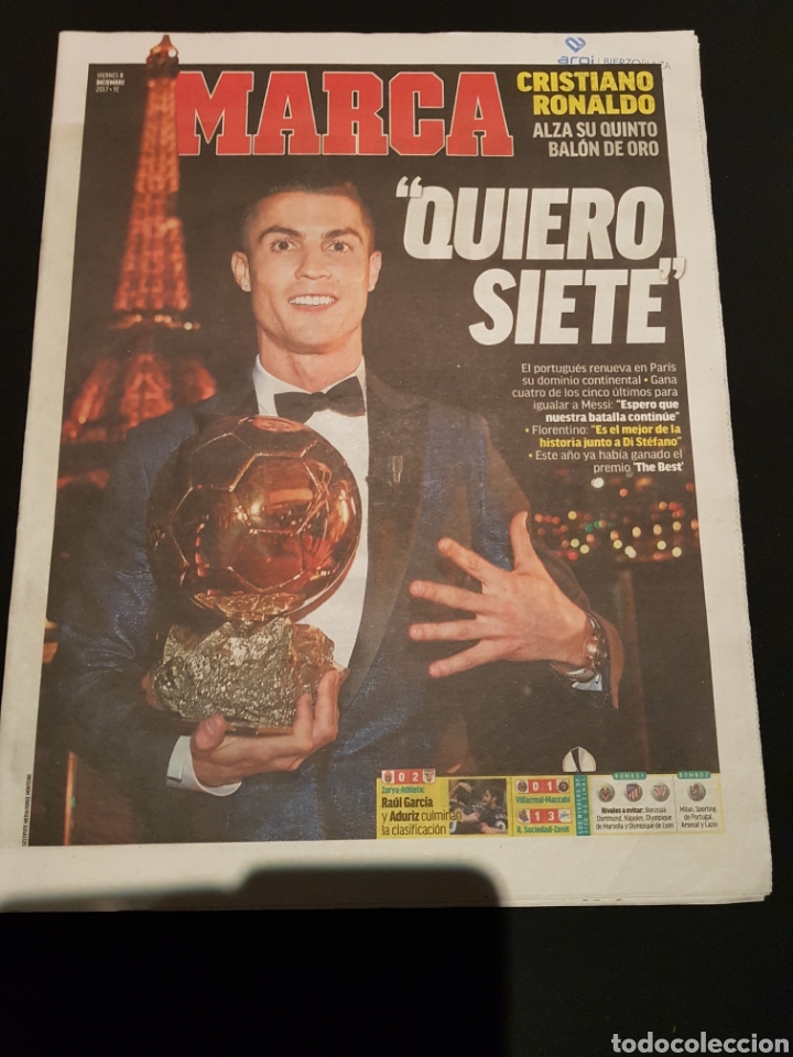 Colecionismo desportivo: Diario Marca Viernes 8 de Diciembre de 2017 Quinto Bal&oacute;n de Oro Cristiano Ronaldo
