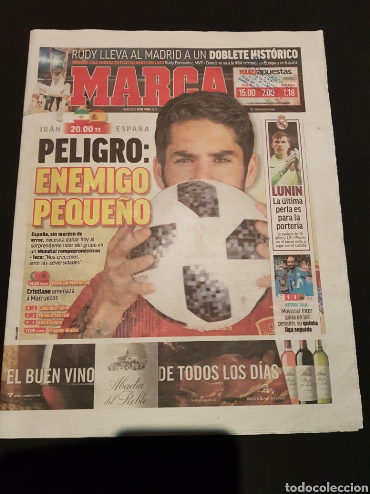Colecionismo desportivo: Diario Marca Mi&eacute;rcoles 20 de Junio 2018. Baloncesto Liga Endesa Rudy Doncic NBA Mundial F&uacute;tbol