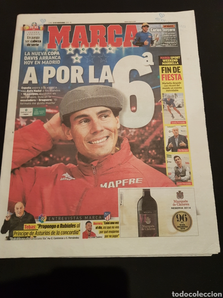 Colecionismo desportivo: Marca Lunes 18 de Noviembre de 2019 Tenis Rafa Nadal Copa Davis