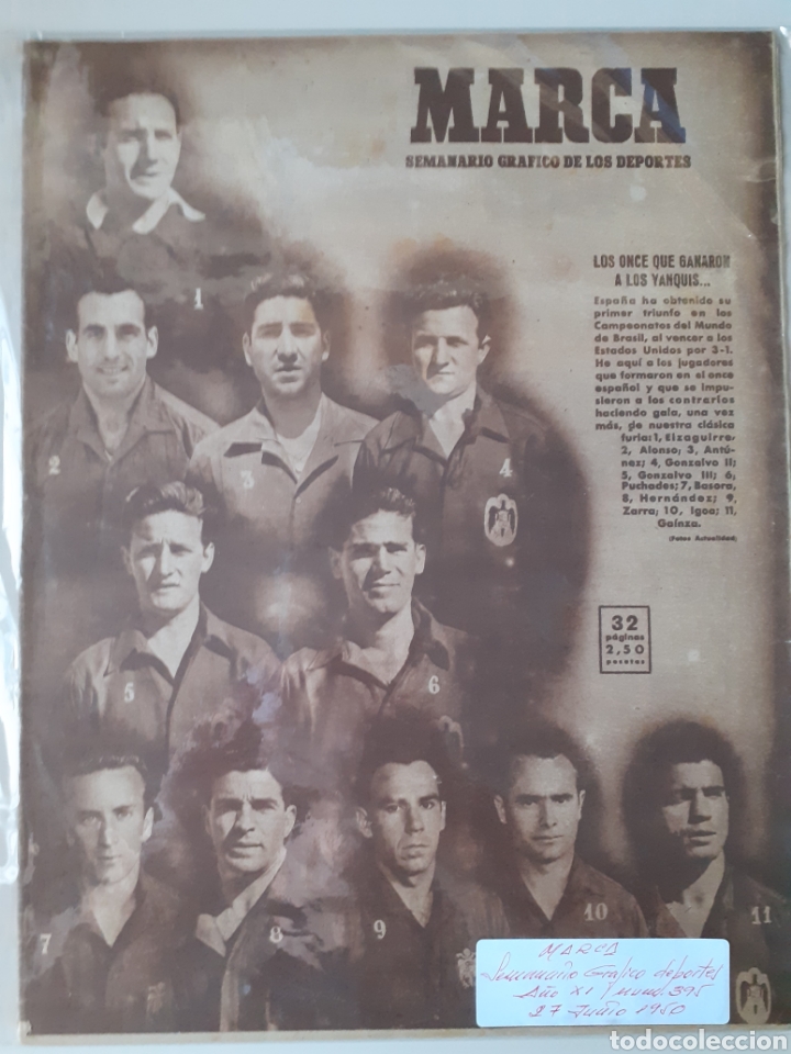 Colecionismo desportivo: MARCA Semanario gr&aacute;fico deportivo n&uacute;mero 395 fecha 27 de junio de 1950