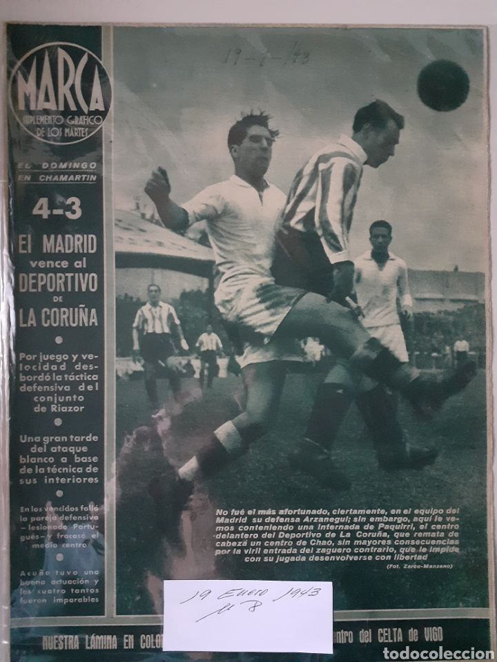 Colecionismo desportivo: MARCA Semanario gr&aacute;fico deportivo a&ntilde;o II numero 8 fecha 19 de enero de 1943