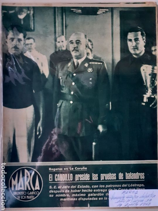 Colecionismo desportivo: MARCA Semanario gr&aacute;fico deportivo n&uacute;mero 37 fecha 10 agosto de 1943