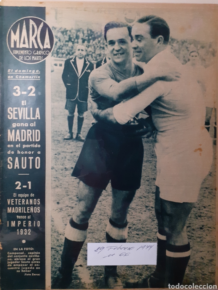 Colecionismo desportivo: MARCA Semanario gr&aacute;fico deportivo n&uacute;mero 66 fecha 29 de febrero de 1944