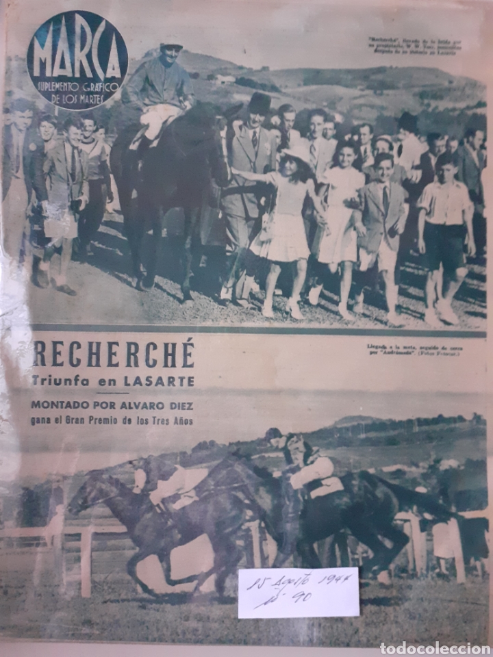 Colecionismo desportivo: MARCA Semanario gr&aacute;fico deportivo n&uacute;mero 90 fecha 15 agosto de 1944