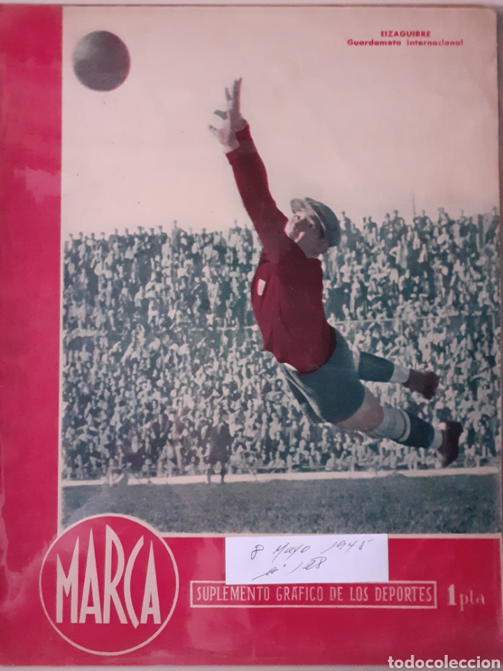 Colecionismo desportivo: MARCA Semanario gr&aacute;fico deportivo n&uacute;mero 128 fecha 8 de mayo de 1945