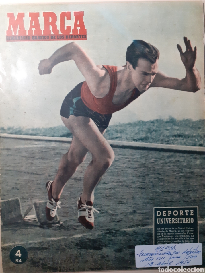 Coleccionismo deportivo: MARCA Semanario gr&aacute;fico deportivo n&uacute;mero 593 fecha 13 de abril de 1954