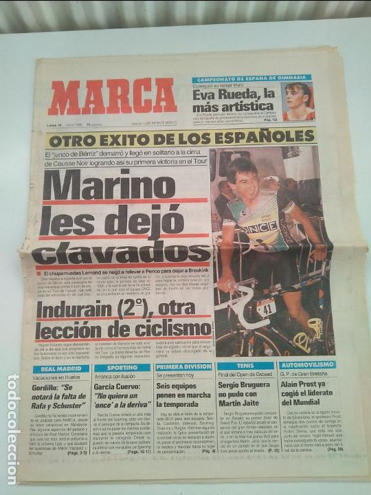 Coleccionismo deportivo: MARCA TOUR DE FRANCIA 1990. MARINO LEJARRETA. SOLO PORTADA Y PAGINAS DE CICLISMO. MUY BUEN ESTADO.