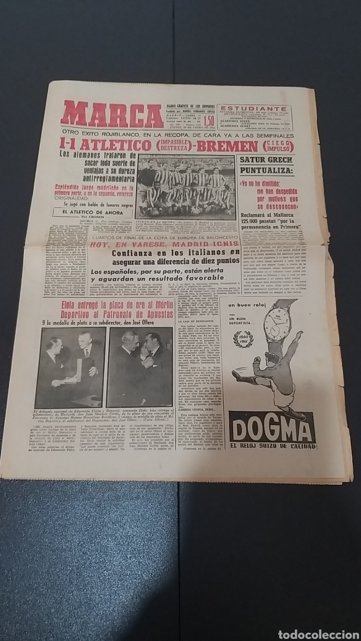 Sammelleidenschaft Sport: 18/01/1962. WINNERS CUP: AT MADRID WERDER BREMEN / WORLD CUP QUALIF: ENGLAND SWEDEN.