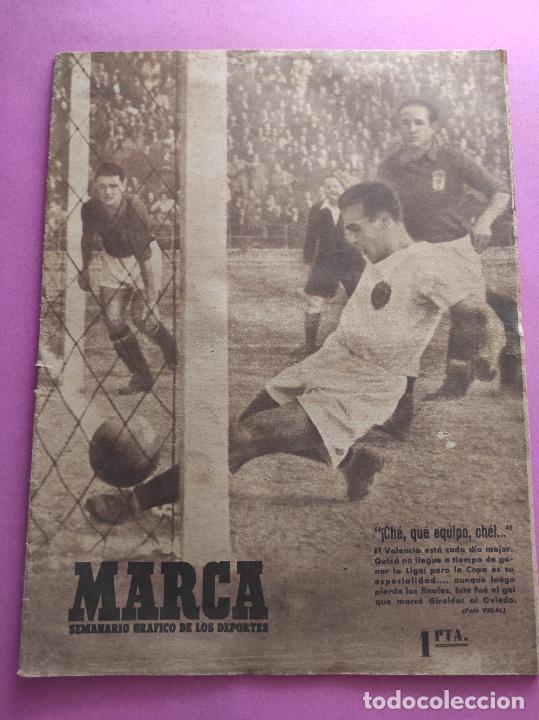 Sammelleidenschaft Sport: PERIODICO MARCA N&ordm; 220 1947 VALENCIA - NUEVO CHAMARTIN - RACING BUENOS AIRES - ASTURIAS SPORTING