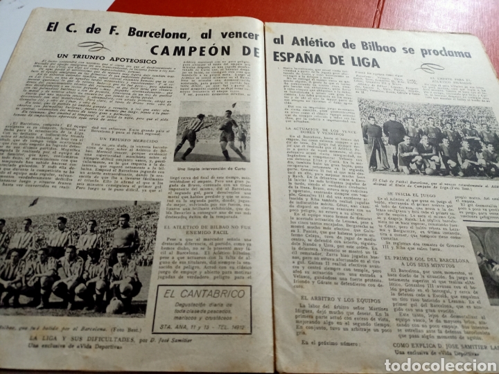 Coleccionismo deportivo: Vida deportiva semanario ilustrado campeones de liga Barcelona 1945 el español consigue victoria sob - Foto 2 - 302425448