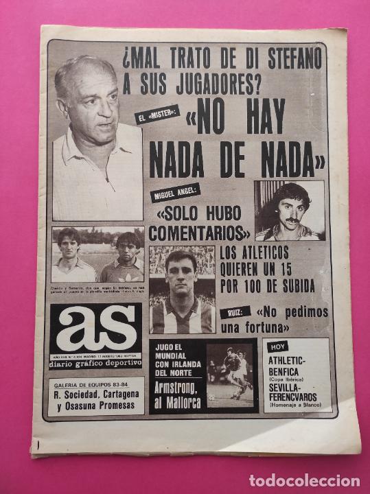DIARIO AS 1983 LIGA 83/84 CARTAGENA FC - REAL SOCIEDAD ARCONADA - OSASUNA PROMESAS - DI STEFANO (Coleccionismo Deportivo - Revistas y Periódicos - As)