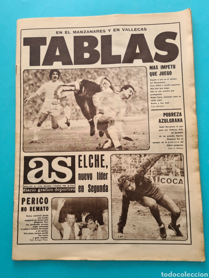 Coleccionismo deportivo: DIARIO AS - 7 ENERO 1980 - TABLAS EN ATLETICO/REAL Y RAYO/BARCA; ..., COMPLETO