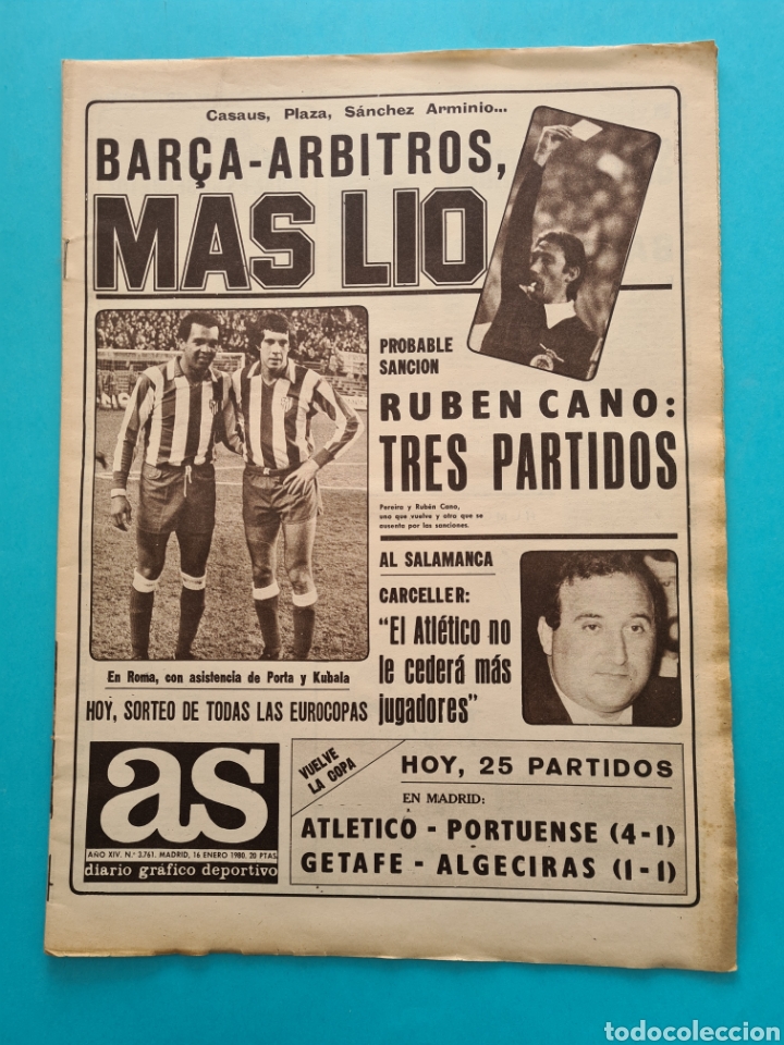 Coleccionismo deportivo: DIARIO AS - 16 ENERO 1980 - POLEMICA ARBITROS CON EL BARCA, ..., COMPLETO