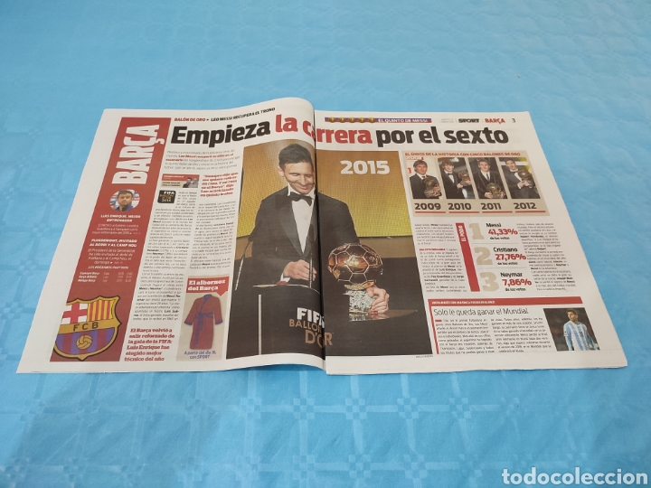Coleccionismo deportivo: SPORT N&deg; 13.059. 12/01/2016. MESSI BAL&Oacute;N DE ORO. - Foto 2