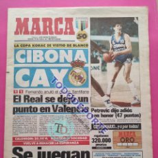 Coleccionismo deportivo: DIARIO MARCA 1988 - REAL MADRID CAMPEON COPA KORAC BASKET 87/88 PETROVIC CIBONA. Lote 321421613