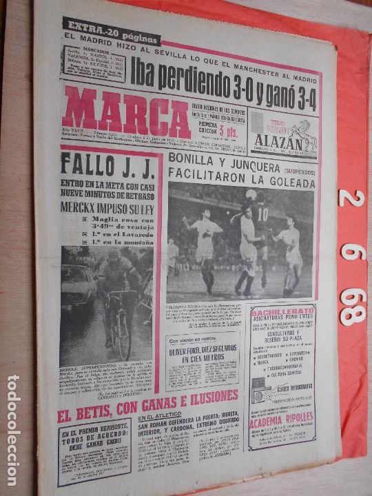 Coleccionismo deportivo: PERIODICO MARCA 2 DE JUNIO DE 1968 - Foto 1