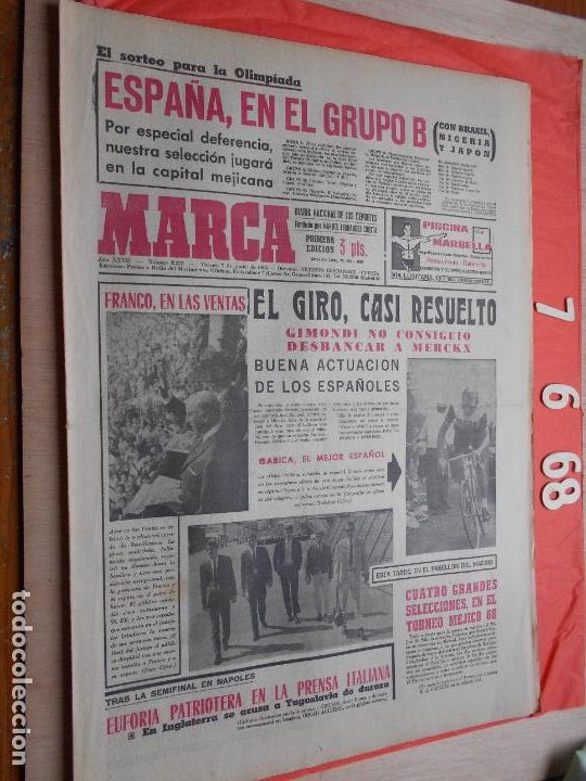 Coleccionismo deportivo: PERIODICO MARCA 7 DE JUNIO DE 1968 - Foto 1