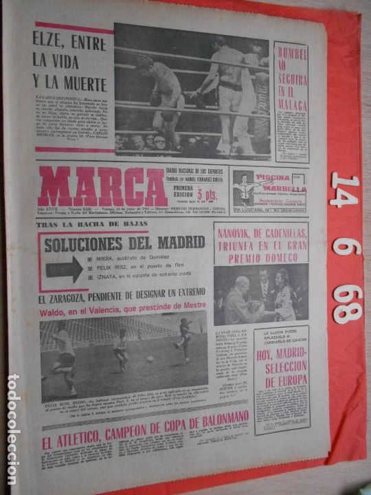 Coleccionismo deportivo: PERIODICO MARCA 14 DE JUNIO DE 1968 - Foto 1