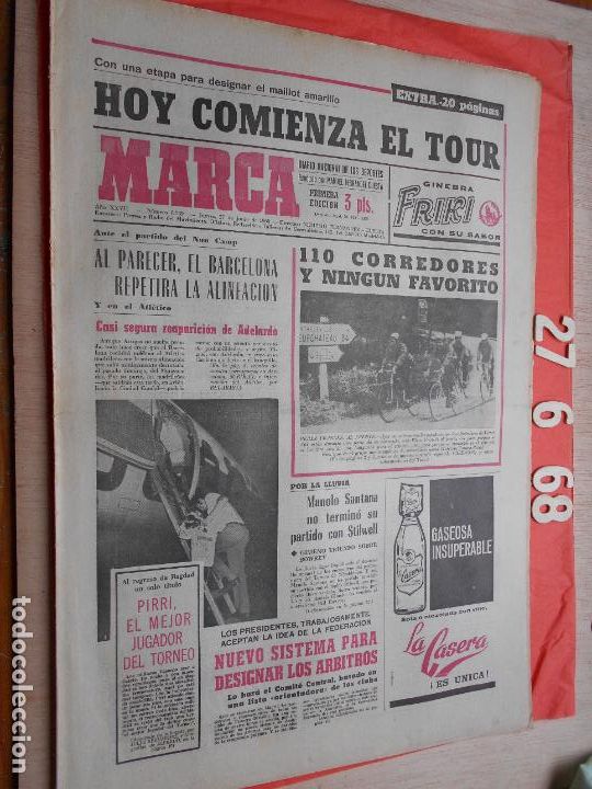 Coleccionismo deportivo: PERIODICO MARCA 27 DE JUNIO DE 1968 - Foto 1