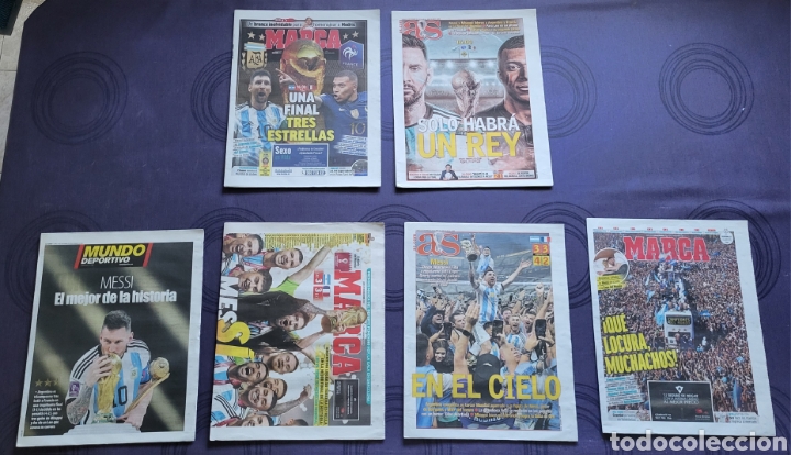 Coleccionismo deportivo: Lote 6 peri&oacute;dicos Messi Argentina Final Qatar 2022