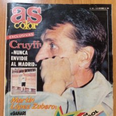 Coleccionismo deportivo: REVISTA DEPORTIVA AS COLOR. Nº18 NOVIEMBRE 1990. CRUFF. MARTÍN LÓPEZ ZUBERO. CON POSTER SUPERGOL