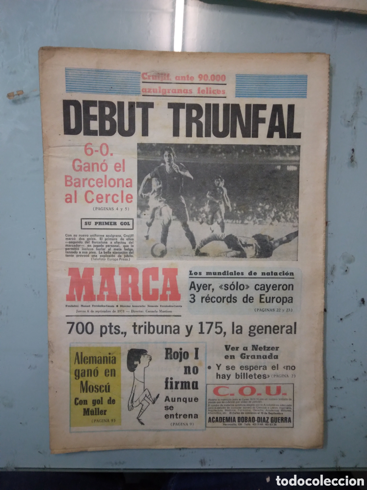 Sports collectibles: Diario Marca,06.09.1973