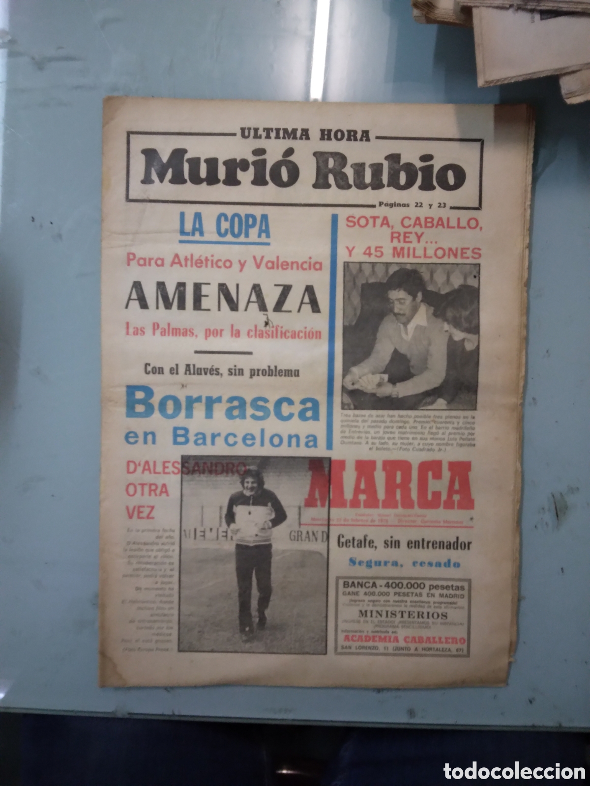Sports collectibles: Diario Marca,22.02.1978
