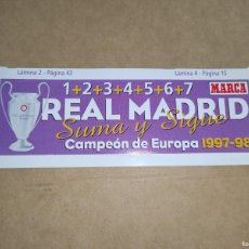 Coleccionismo deportivo: PEGATINA MARCA SUMA Y SIGUE CAMPEÓN DE EUROPA 1997-98 REL MADRID