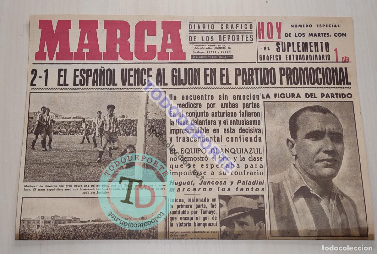 Sammelleidenschaft Sport: PORTADA MARCA 1943 PROMOCION RCD ESPA&Ntilde;OL 42/43 SPORTING GIJON GRANADA VALLADOLID - ESPANYOL
