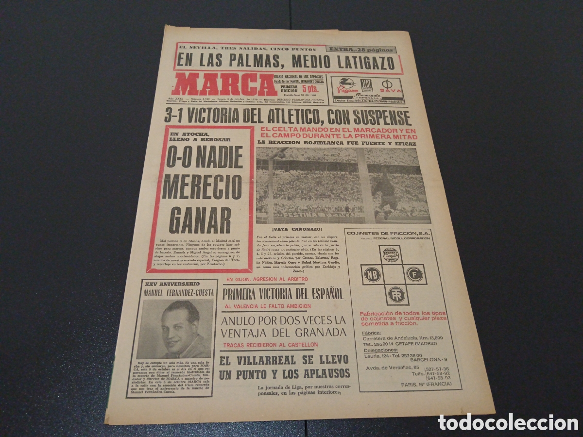 Coleccionismo deportivo: MARCA 05/10/1970 - Foto 1