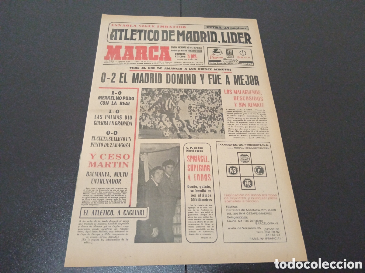 Colecionismo desportivo: MARCA 19/10/1970