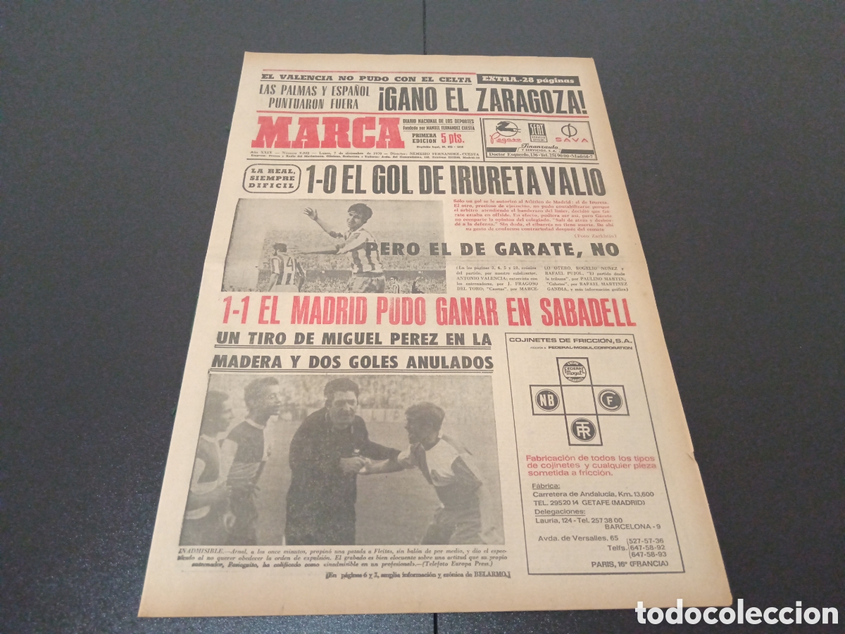 Coleccionismo deportivo: MARCA 07/12/1970 - Foto 1