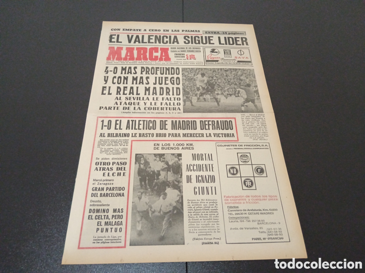 Coleccionismo deportivo: MARCA 11/01/1971 - Foto 1