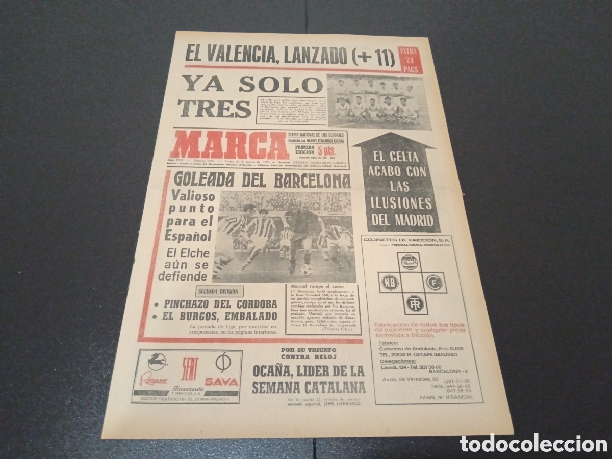 Coleccionismo deportivo: MARCA 22/03/1971 - Foto 1