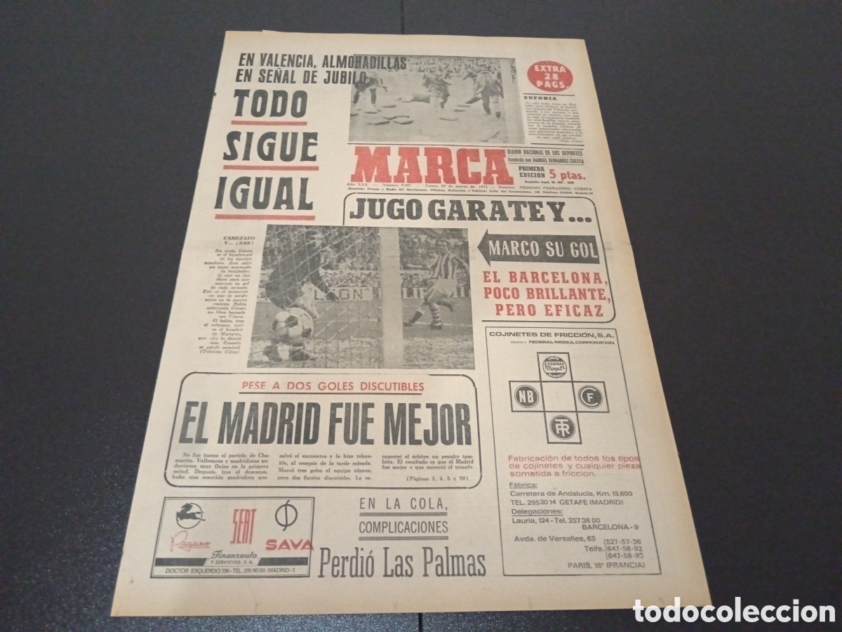 Coleccionismo deportivo: MARCA 29/03/1971 - Foto 1