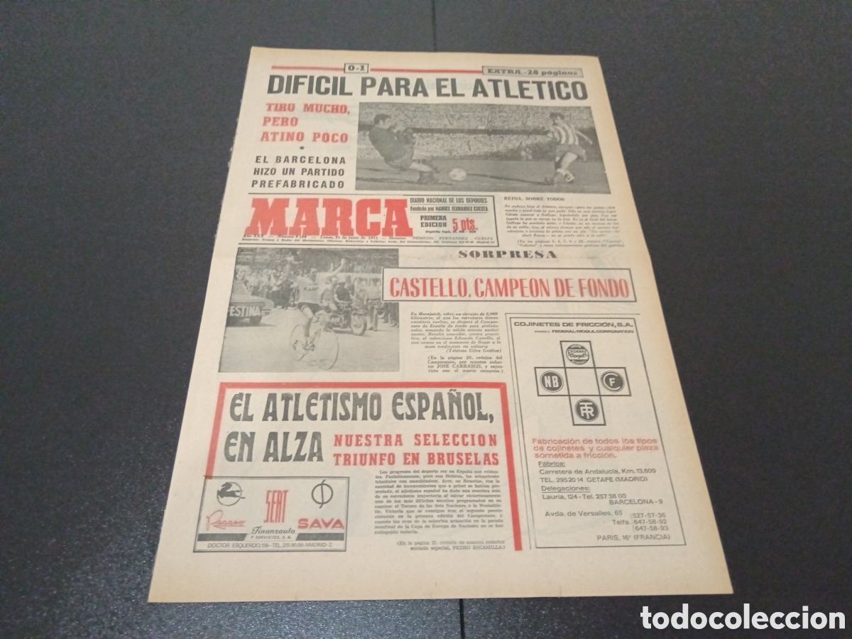Coleccionismo deportivo: MARCA 22/06/1971 - Foto 1