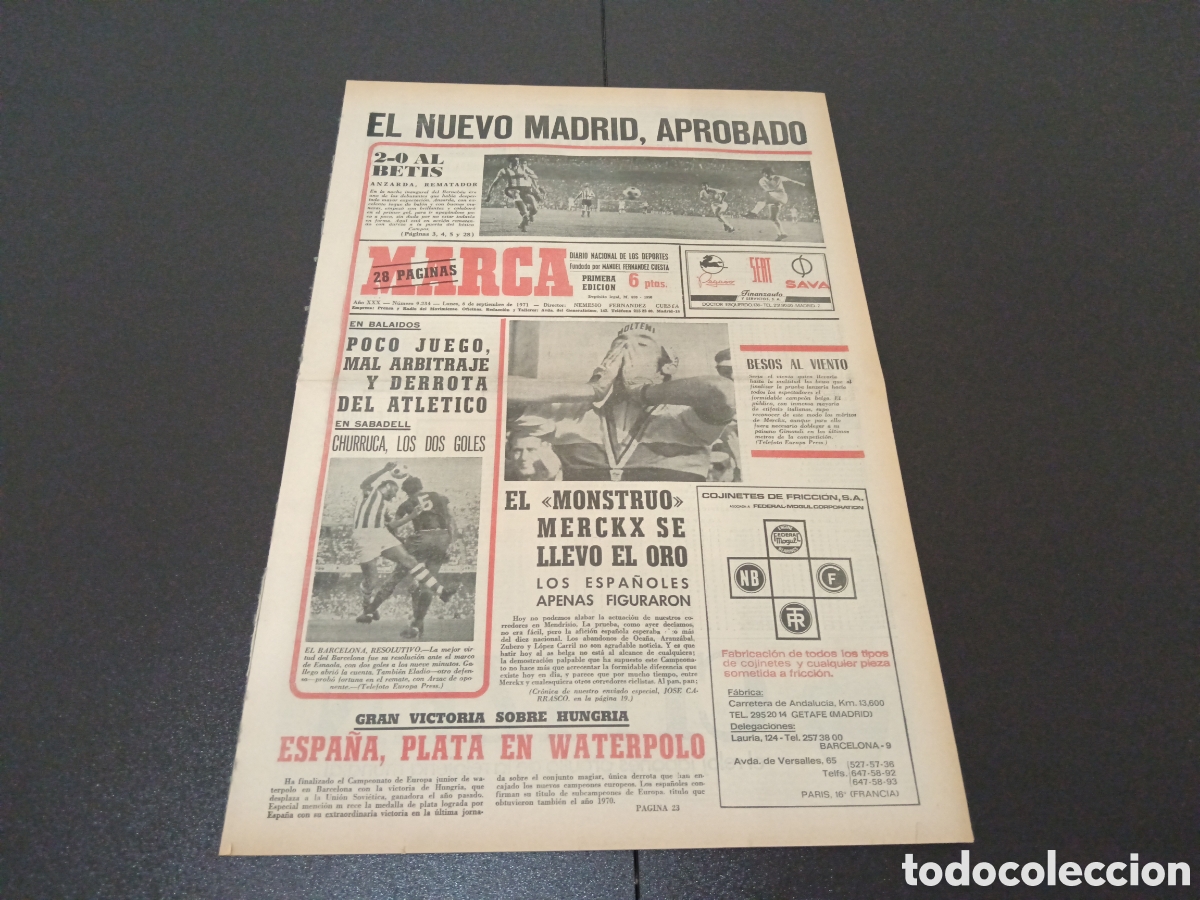 Coleccionismo deportivo: MARCA 06/09/1971 - Foto 1