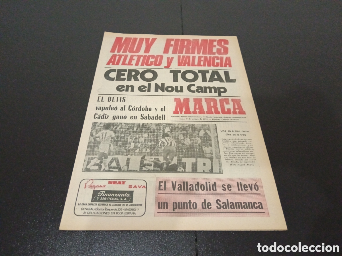 Colecionismo desportivo: MARCA 08/10/1973 NIETO CAMPE&Oacute;N DE 125 Y 250 CC BARCELONA 0 REAL MADRID 0 RESUMEN JORNADA LIGA N&deg; 6