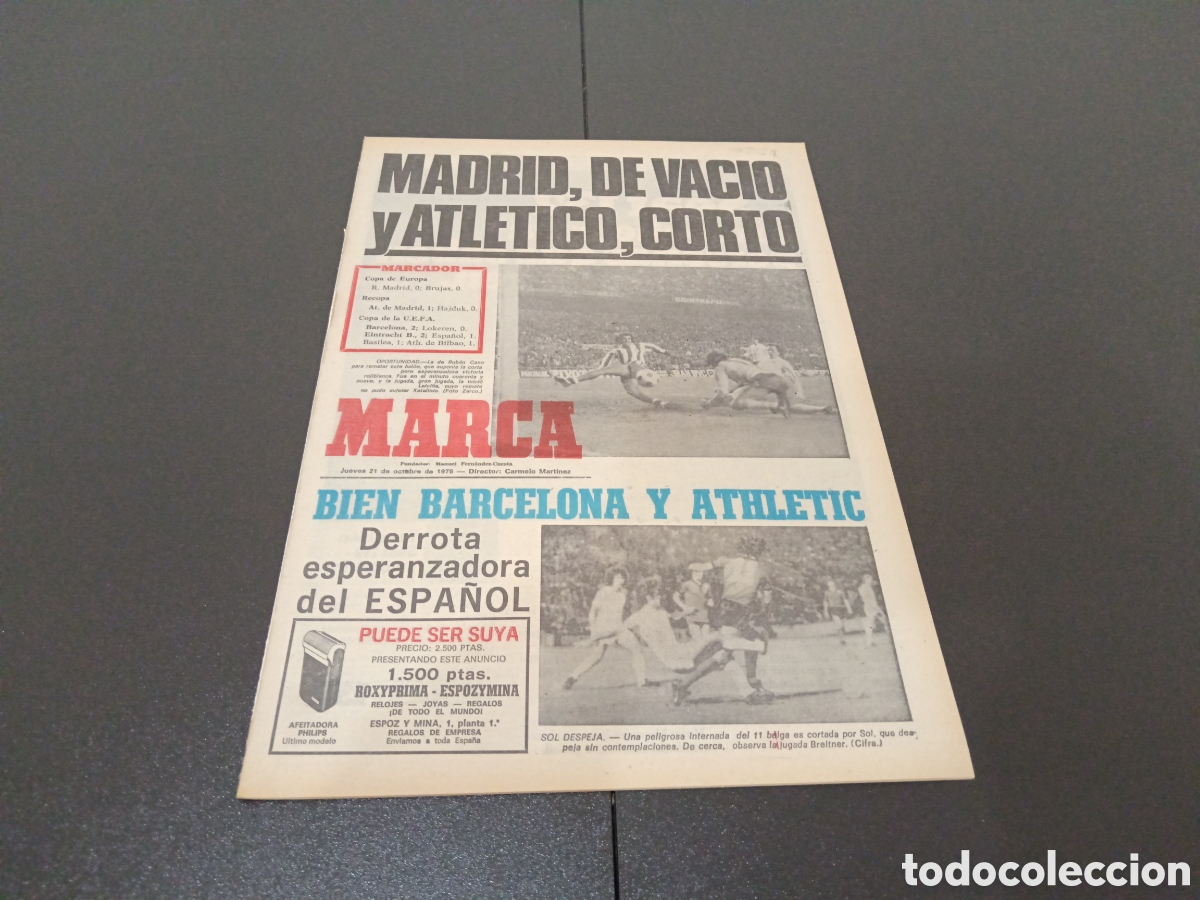 Sports collectibles: MARCA 21/10/1976 COPA EUROPA R MADRID 0 BRUJAS 0 RECOPA ATL&Eacute;TICO 1 HAJDUK 0 UEFA BARCELONA 2 LOKEREN
