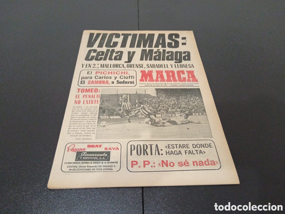 Colecionismo desportivo: MARCA 26/05/1975 CELTA Y M&Aacute;LAGA A SEGUNDA EL OVIEDO CAMPE&Oacute;N