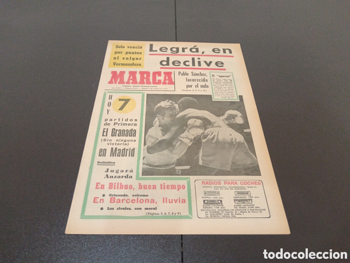 Coleccionismo deportivo: MARCA 07/10/1972 LEGRA EN DECLIVE - Foto 1
