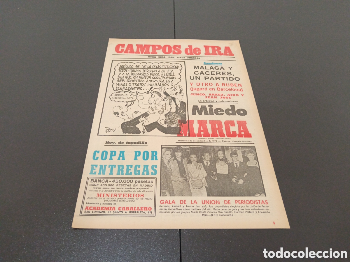 Coleccionismo deportivo: MARCA 29/11/1978 - Foto 1