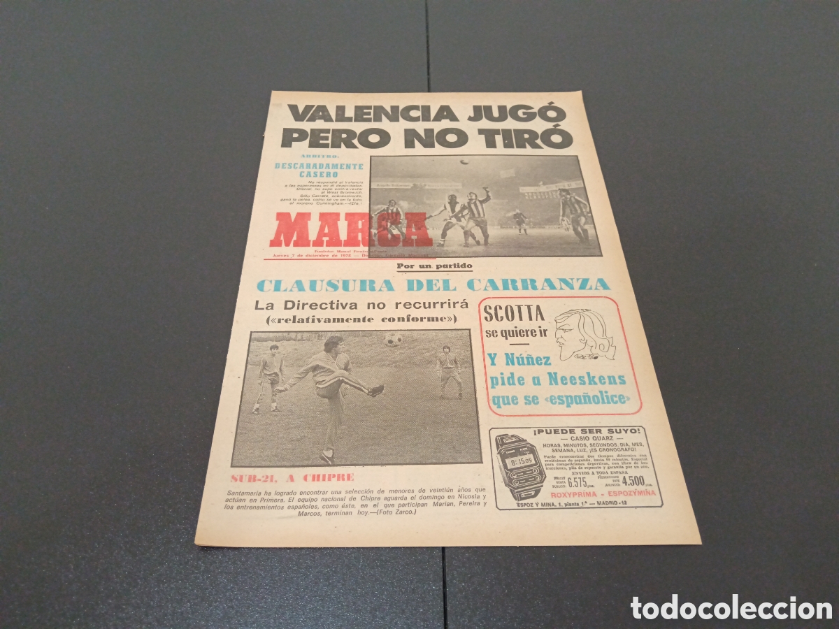 Colecionismo desportivo: MARCA 07/12/1978 UEFA WEST BROMWICH 2 VALENCIA 0