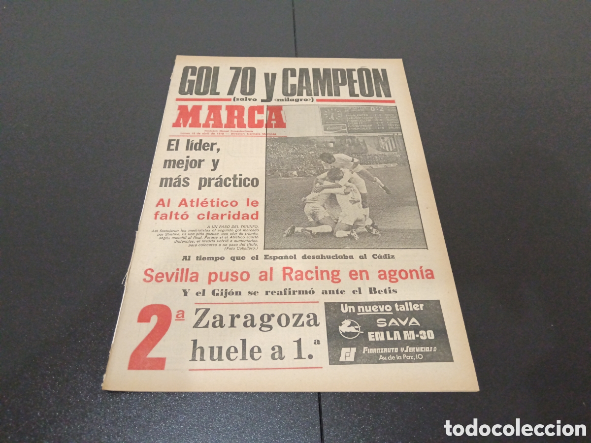 Collezionismo sportivo: MARCA 10/04/1978 REAL MADRID CAMPE&Oacute;N LIGA AT MADRID 1 REAL MADRID 3