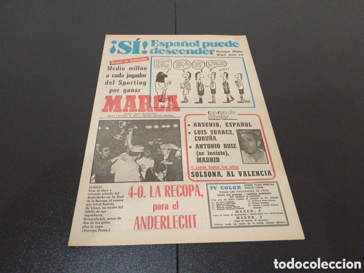 Colecionismo desportivo: MARCA 04/05/1978 FINAL RECOPA ANDERLECHT 4 AUSTRIA VIENA 0