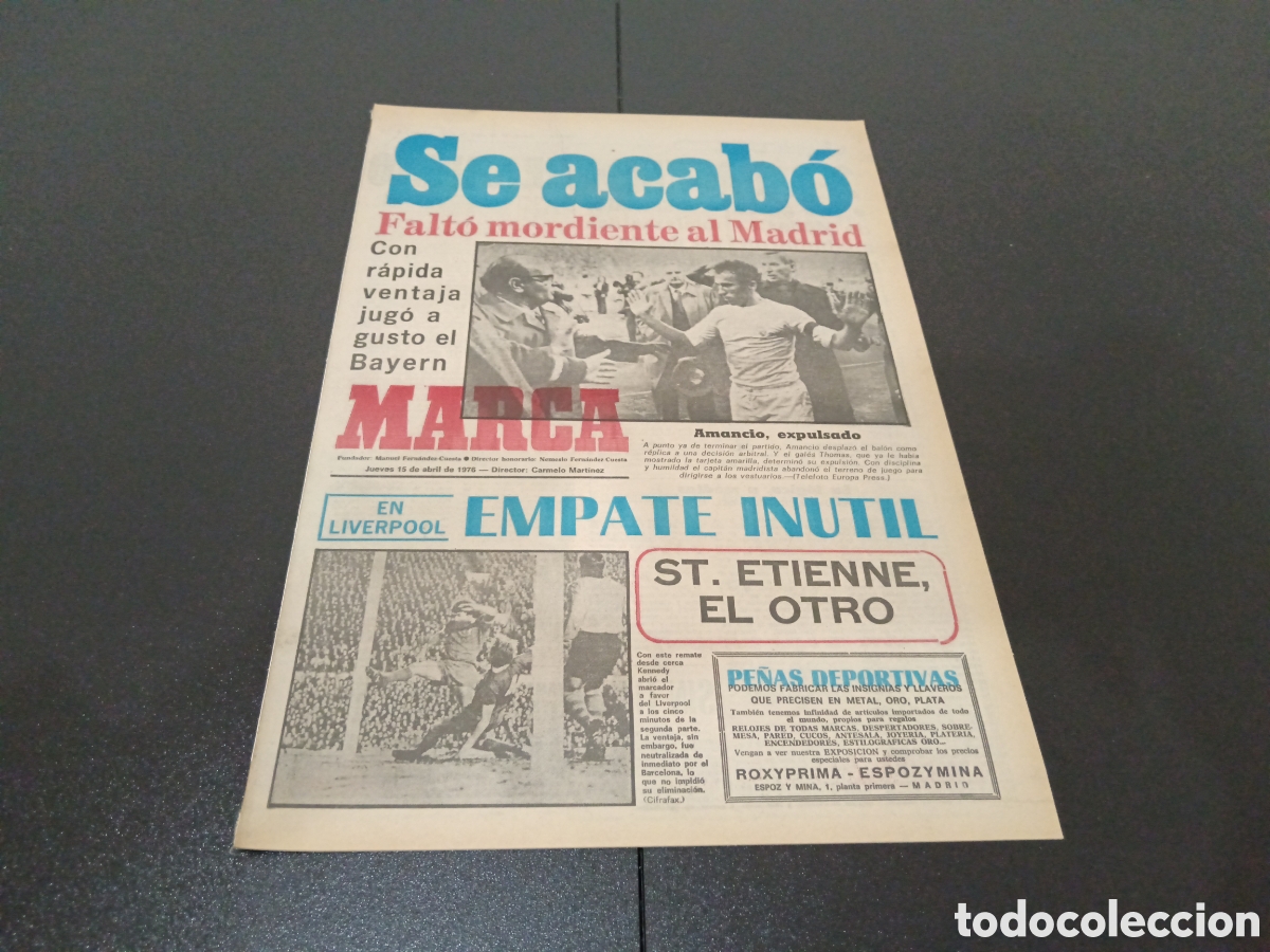 Collectionnisme sportif: MARCA 15/04/1976 SEMIFINAL COPA EUROPA BAYERN 2 REAL MADRID 0 SEMIFINAL UEFA LIVERPOOL 1 BARCELONA 1